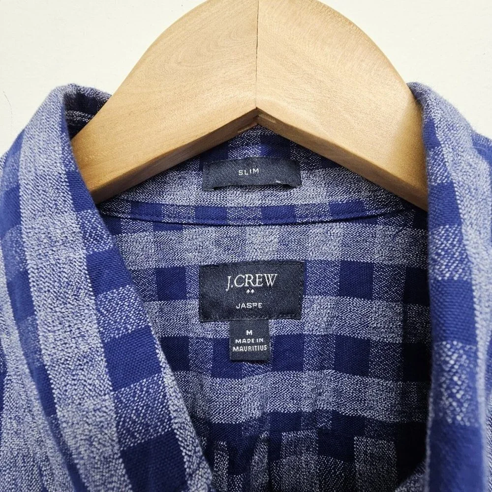 J Crew Factory Jaspe Cotton Slim Button Up Shirt Size Medium Heather Blue Navy